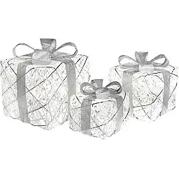 Декоративная композиция - 3 коробки 15х20см, 20х25см, 25х30см с LED-подсветкой, белый с серебром BonaDi DP69599