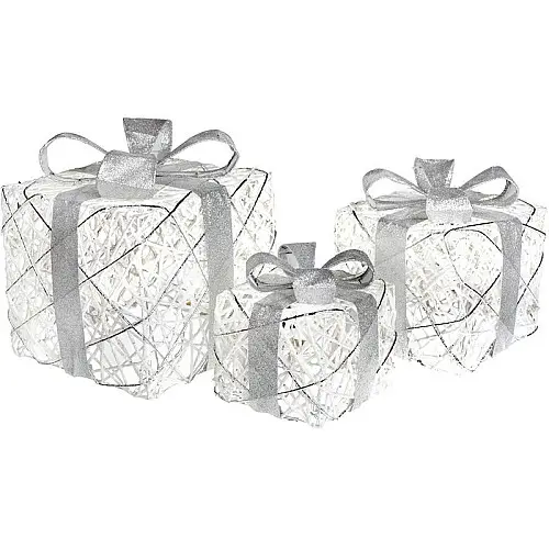 Декоративная композиция - 3 коробки 15х20см, 20х25см, 25х30см с LED-подсветкой, белый с серебром BonaDi DP69599