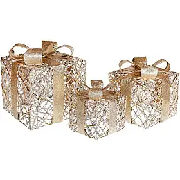 Декоративная композиция - 3 коробки 15х20см, 20х25см, 25х30см с LED-подсветкой, светлое золото BonaDi DP69603