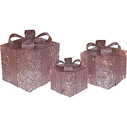 Декоративные подарки с подсветкой под елку (3 шт розовые) 20см 25см 30см BonaDi DP219498