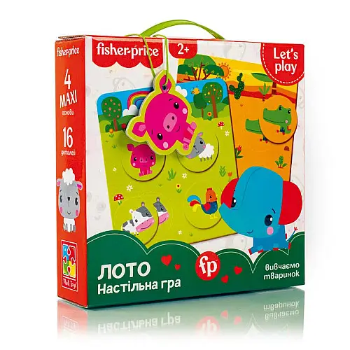 Гра настільна "Fisher Price. Лото. Вивчаємо тварин" Vladi Toys VT2910-01, 4 гральні поля