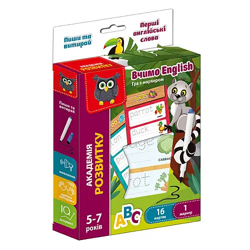 Гра "Пиши та витирай. Перші англійські слова" Vladi Toys VT5010-24 з маркером