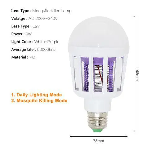 Світлодіодна лампочка BTB уничтожувач комарів 2 в 1 E27 9W 220V (56148)