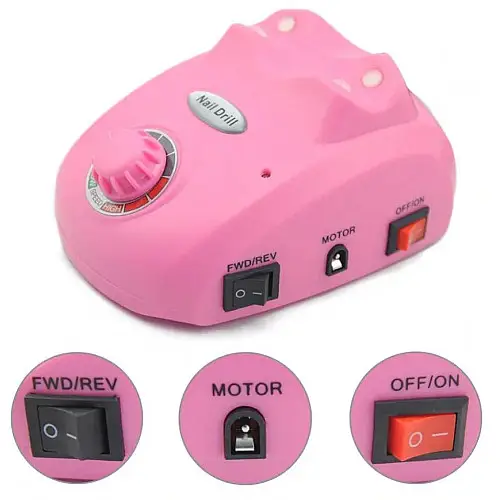 Фрезер-машинка для маникюра и педикюра с педалью Beauty nail 9-1 DM-208 коррекции искусственных ногтей 6 насадок 25 т об/мин Розовая