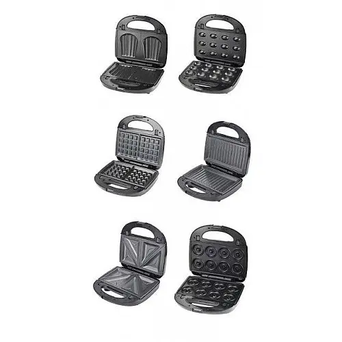 Сендвичниця мультипекар 6-в-1 Domotec MS-7706 Чорний + Сріблястий