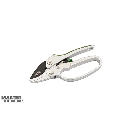 Секатор садовый MASTERTOOL с храповым механизмом 185 мм ручки AL+TPR лезвие SK5+тефлон наковальня 14-6118