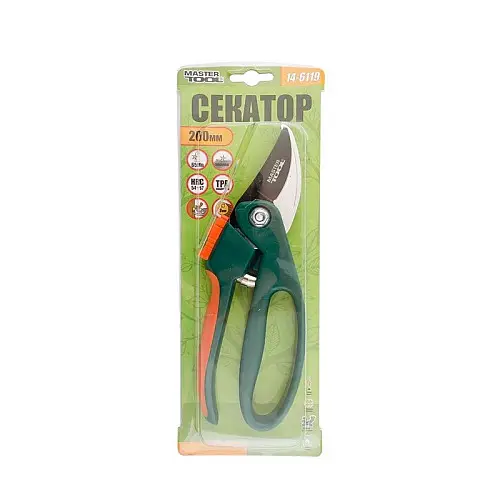 Секатор садовый MASTERTOOL 200 мм ручки ABS+TPR лезвие Mn65+тефлон 14-6119