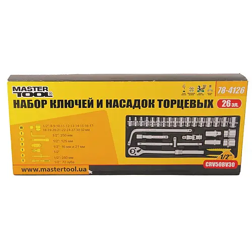 Набір насадок торцевих MASTERTOOL PROFI CrV 1/2" 8-32 мм 26 шт (78-4126)