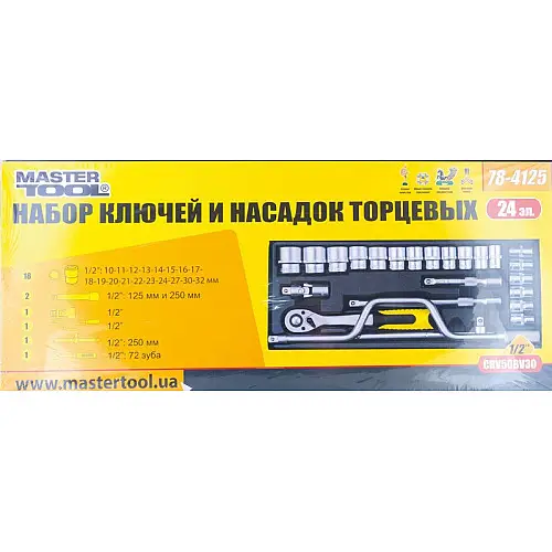 Набір насадок торцевих MASTERTOOL PROFI CrV 1/2" 10-32 мм 24 шт (78-4125)