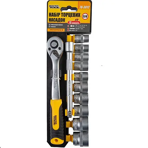 Набір насадок торцевих MASTERTOOL CrV 3/8" 10-24 мм удовлетворювач 150 мм 12 шт (78-3812)