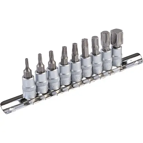 Набір насадок викруток MASTERTOOL CRV 1/4" TORX 9 шт Т10/15/20/27/30/40/45/50/60 (78-1400)