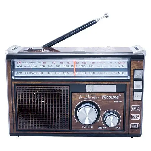 Радіоприймач переносний Golon RX-382 FM/AM/SW з ліхтарем LED Коричневий (1931177197)