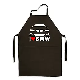 Фартук чорний кухонний з принтом автомобілісту "I love BMW. Я люблю БМВ" ФА000762 Кавун 68 см