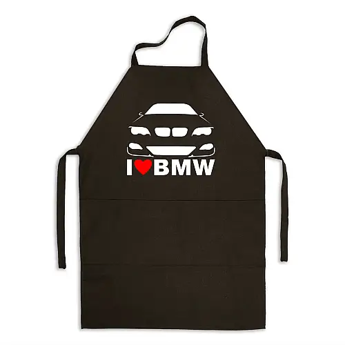 Фартук чорний кухонний з принтом автомобілісту "I love BMW. Я люблю БМВ" ФА000762 Кавун 68 см