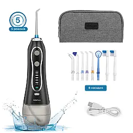 Ірригатор для порожнини рота H2ofloss Travel Kit HF-6 з насадками Black
