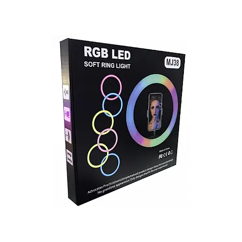 Кольцевая светодиодная LED лампа RIAS MJ38 RGB 38см Разноцветная с держателем USB управление на проводе