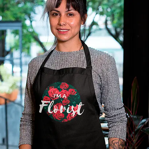 Фартук чорний кухонний з принтом для флориста I'm A Florist Я - флорист Рози ФА000736 Кавун 68 см