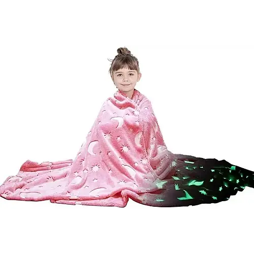 Плед м'який для дітей OPT-TOP Magic Blanket, що світиться в темряві зі зірками 120x150 см рожевий (2064990465)