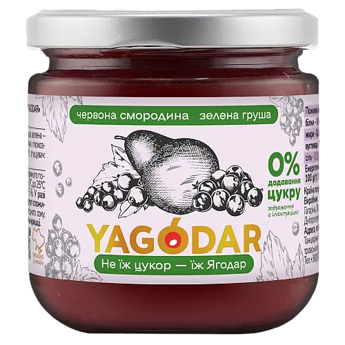 Джем без цукру YAGODAR Червона смородина з грушою 210 г (2206916198)