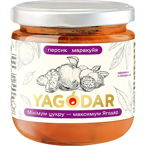 Джем з низьким вмістом цукру YAGODAR Персик з маракуйєю 210 г (2206919313)