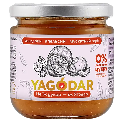 Джем без цукру YAGODAR Мандарин Апельсин Мускатний горіх 210 г (2206921016)