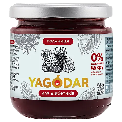 Джем для діабетиків на пектині YAGODAR Полуниця 210 г (2333380380)