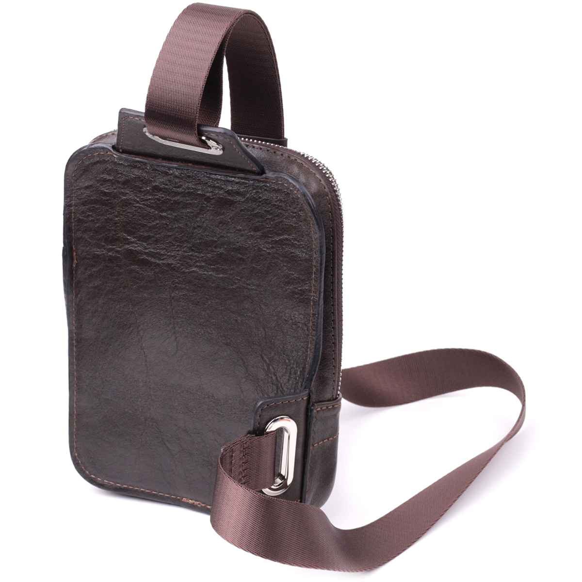 Сумка бананка Grande Pelle 22880 15,5х20,5х3,5 см Коричневий